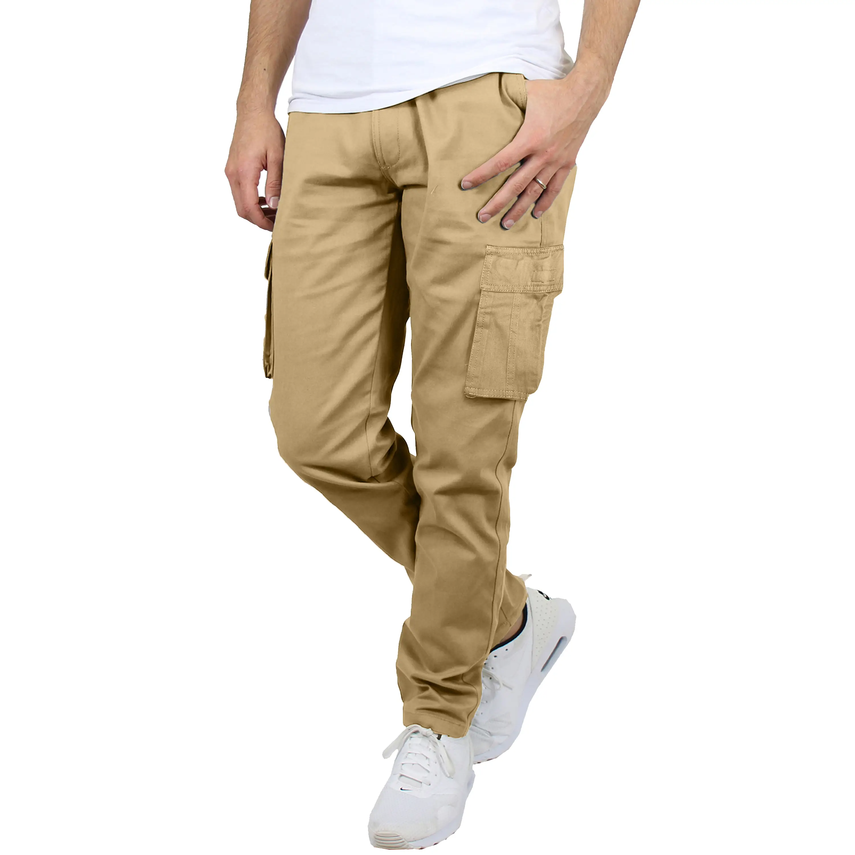 Mens Flex Stretch Cotton Cargo Pants Casual Beige