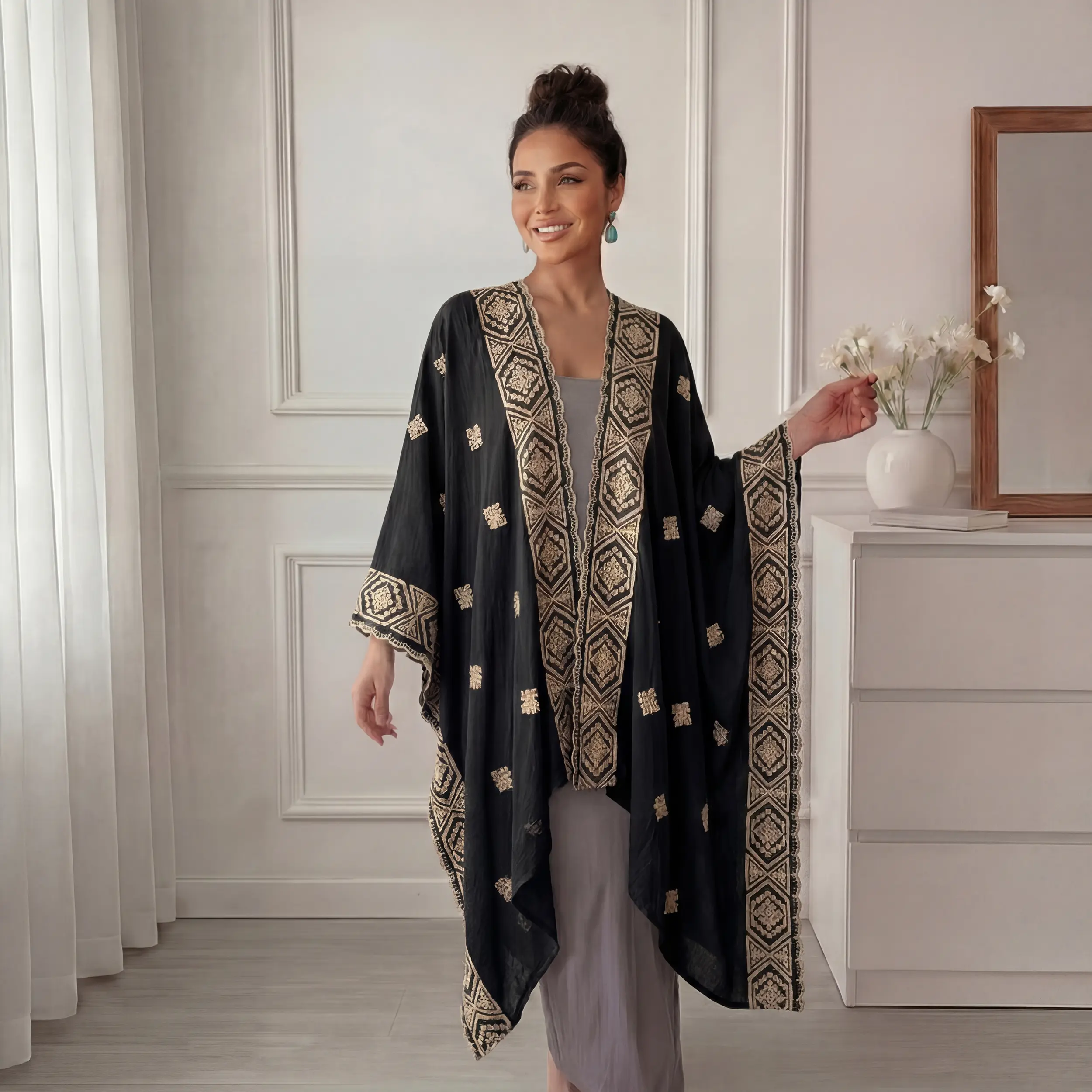 Must-Have Boho Floral Lace Kimono Cardigan, Lightweight Breathable Embroidered Open Front Shawl, Stylish Layering Piece for Summer Poolside, Travel & Everyday Wear