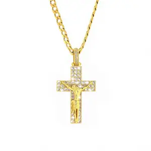 Christmas Gift for Him/Her – 14K Gold-Plated Cuban, Figaro or Miami Chain with Jesus Christ Cross Pendant, 24" × 5 mm, Premium Holiday Jewelry Present