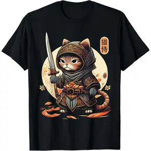 Japanese Samurai Cat Tattoo Kawaii Ninja Cat T-Shirt