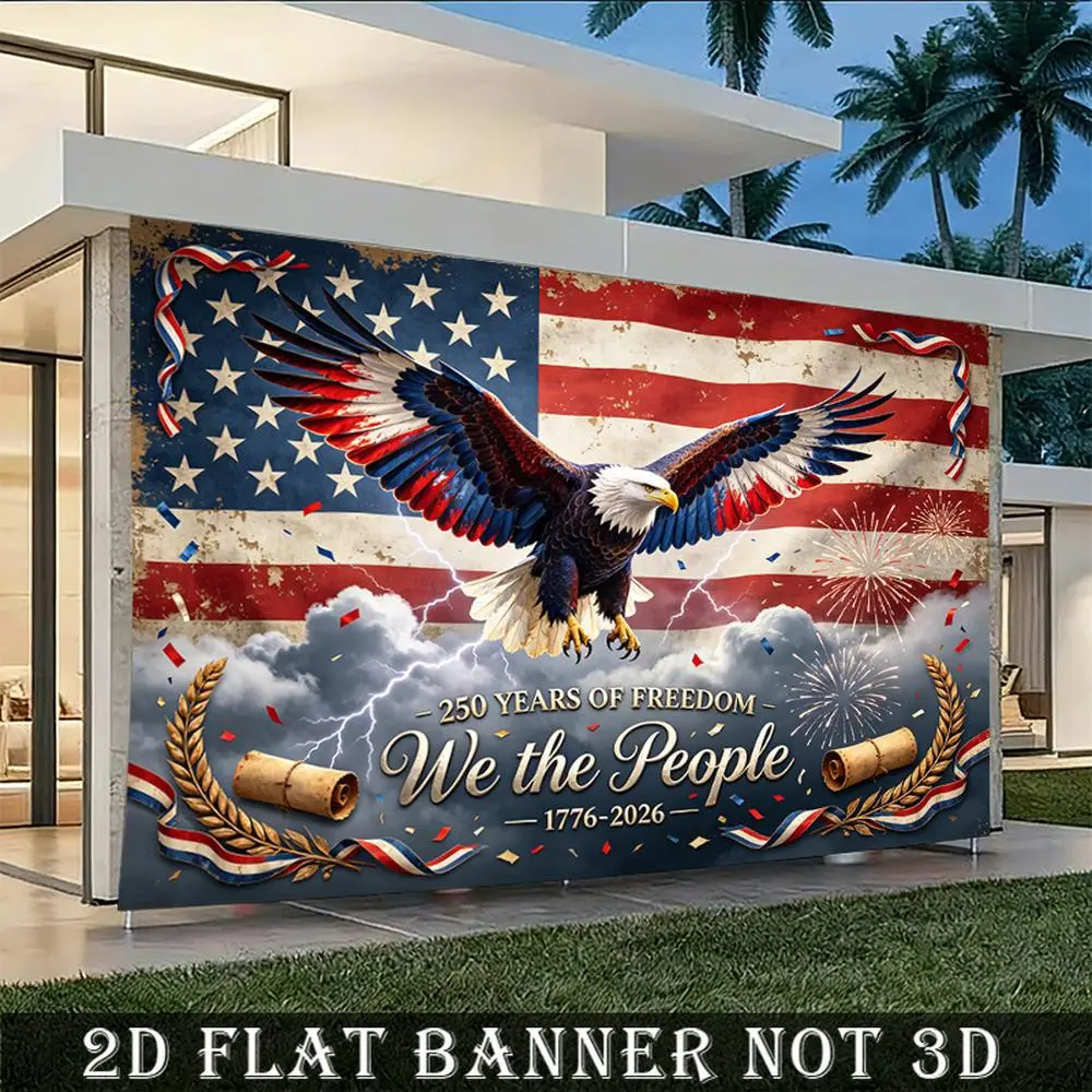 2D Flat Banner Polyester Photography Backdrop Clothes - HD Digitally Printed, Soft, Lightweight, Foldable, Patriotic American Flag Bald Eagle Stars and Stripes Design for Patriotic Decor, 4th of July Celebrations, American Flag Display Festive Backdrops &