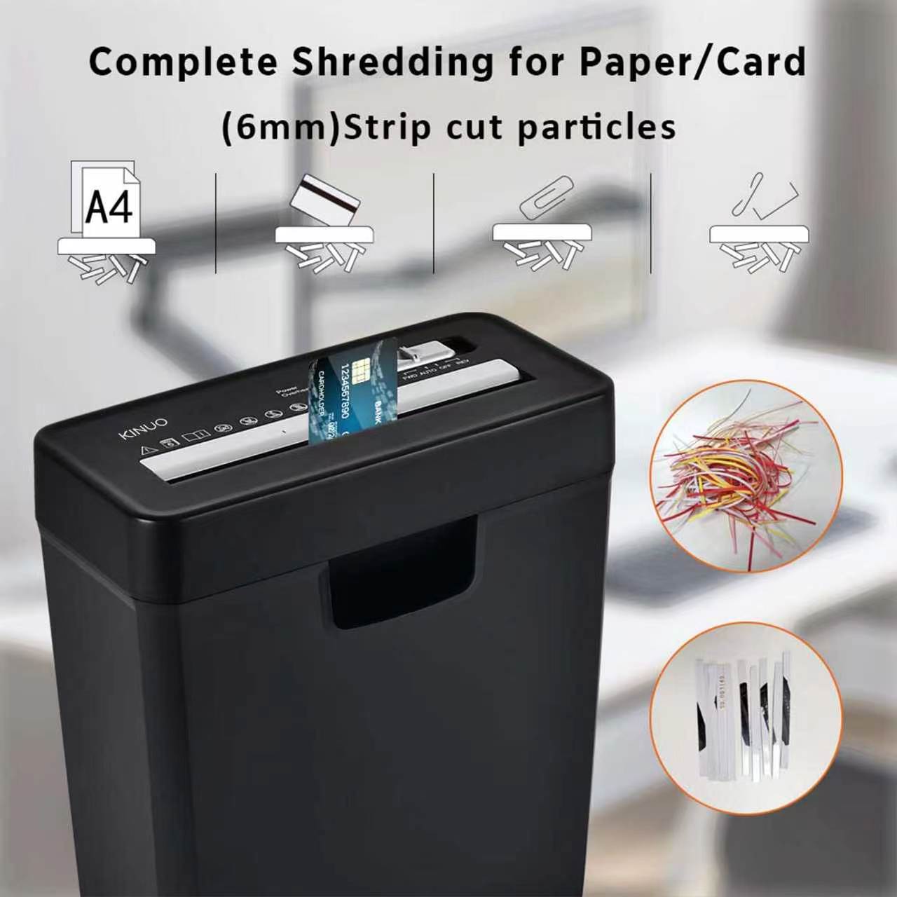 KINUO 6-Sheet Paper Shredder, P2 Security Strip-Cut Shredder with Anti-Jam System, Portable Office Home Shredder KINUO 6-Sheet Paper Shredder, P2 Security Strip-Cut Shredder with Anti-Jam System, Portable Office Home Shredder
