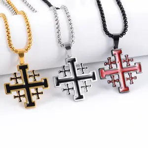 Stainless Steel Jerusalem Cross Necklace, Multi - color Personalized Retro Street - style Pendant Accessory