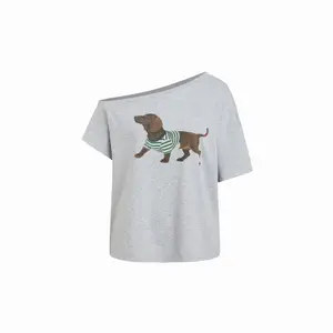 Cider 100% Cotton Dachshund Graphic Asymmetrical Neck Oversized Tee