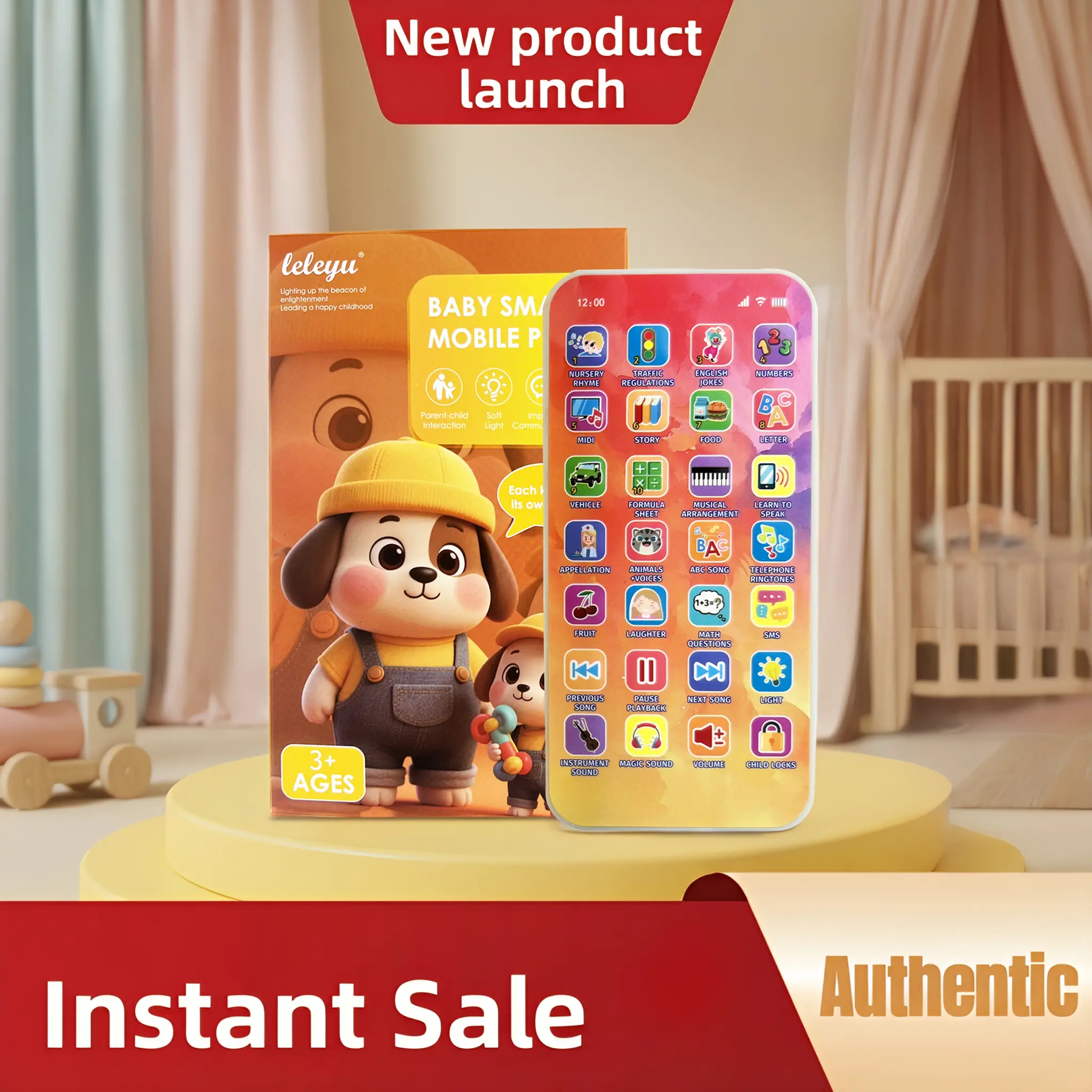 Educational Animal Sound Toy Tablet Phone for 1-6 Months Babies - ABS, BPA-Free, Drop-Tested, Lighted Keys, Rounded Edges, Music, 3D Touch Textures, 40 Functions, Children Development Support, Ideal Gift backtoschool