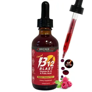 B-12 Blast Liquid Vitamin B12 and Folic Acid Supplement, Support Energy Production, Great Tasting Liquid Vitamin B12 Dietary Supplement in Natural Raspberry Flavor, 2 fl oz Bottle