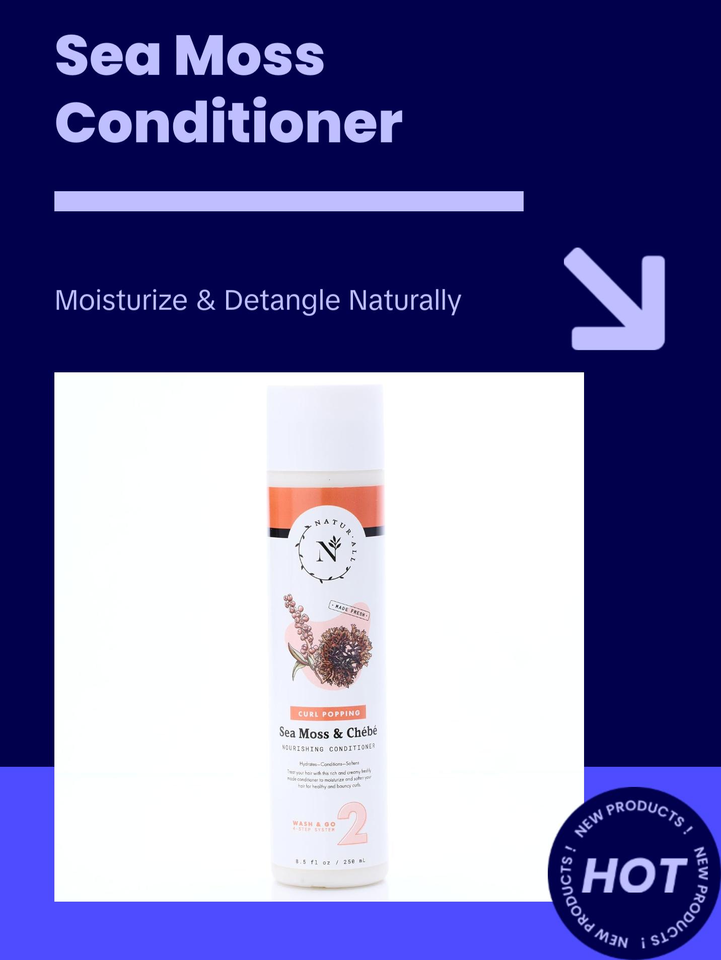 NaturAll Sea Moss & Chebe Conditioner - Sulfate-Free Anti-Frizz Formula to Moisturize, Detangle & Soften Dry Hair (8.5 Oz)