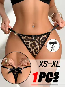 Women's Leopard Bow Thongs, Sexy Low-Waist Triangle Panties, Breathable Soft Lingerie Underwear, Perfect Gift Choice, Gift Ready