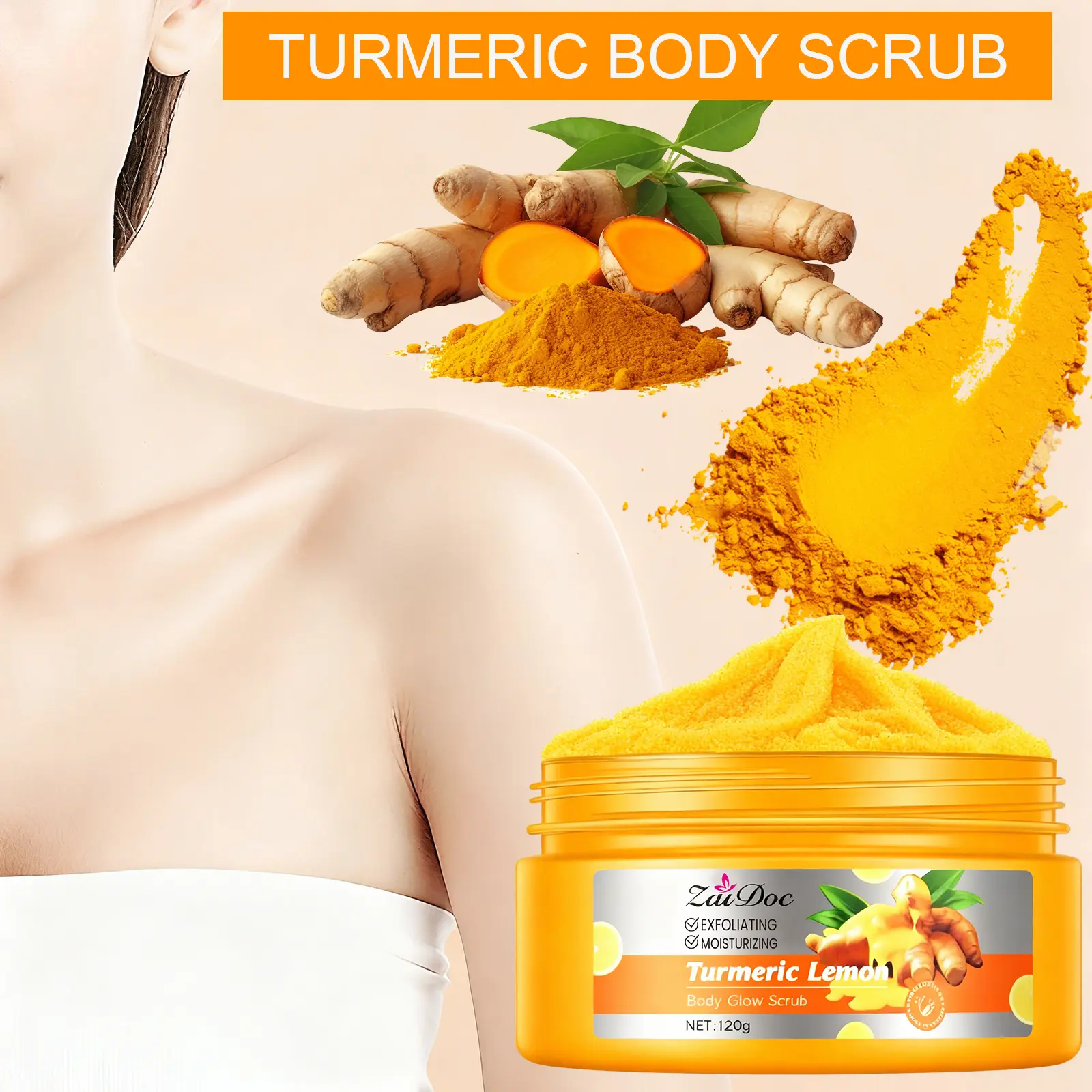 Turmeric Nourishing Scrub 280g - Infused with natural turmeric extract and moisturizing ingredients. Gently exfoliates while deeply hydrating the skin, leaving it smooth, supple, and radiant.