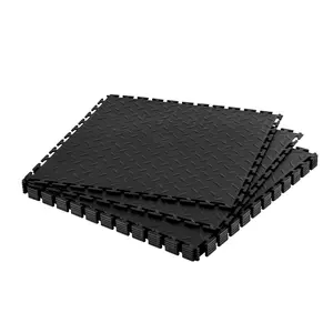 VEVOR Garage Floor Tiles Interlocking, 8 Pack 20.2 x 20.2 x 0.2 in Interlocking Modular Garage Flooring Tiles, Diamond Plate Slip-Resistant PVC Mats for Workshop,Warehouse,Tool Room, Black