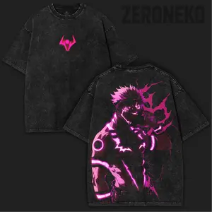 Sukuna Rage Mode x Jujutsu Kaisen Washed Oversized Graphic Tee Heavy Cotton Streetwear | For Cursed Energy Fans Basic Dress