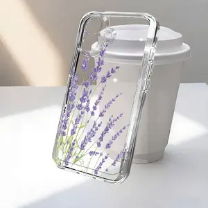 Purple Lavender Floral Language Pattern Transparent Space Phone Case, Suitable for iPhone 17, 17 Ari, 16, 15, 14, 13, 12, 11, Pro Max, X, XS, XS MAX.Cartoon Transparent Drop-Proof Full-Coverage TPU Phone Cover, Fashionable Shockproof