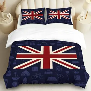 3PCS Duvet Cover Set, Decorative Duvet Cover, 1 Duvet+2 Pillowcases Without filler, British Flag London Travel Iconic Landmark theme, Independence Day bedding set, Union Jack Bedding for bedroom dorm hotel guest room