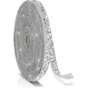 5 Yards Self Adhesive  Ribbons, Sliver  Strips, Diamond Crystal  Ribbon Roll Stickers Glitter Bling Ribbons  for Crafts Fabric Car Shoes Decor