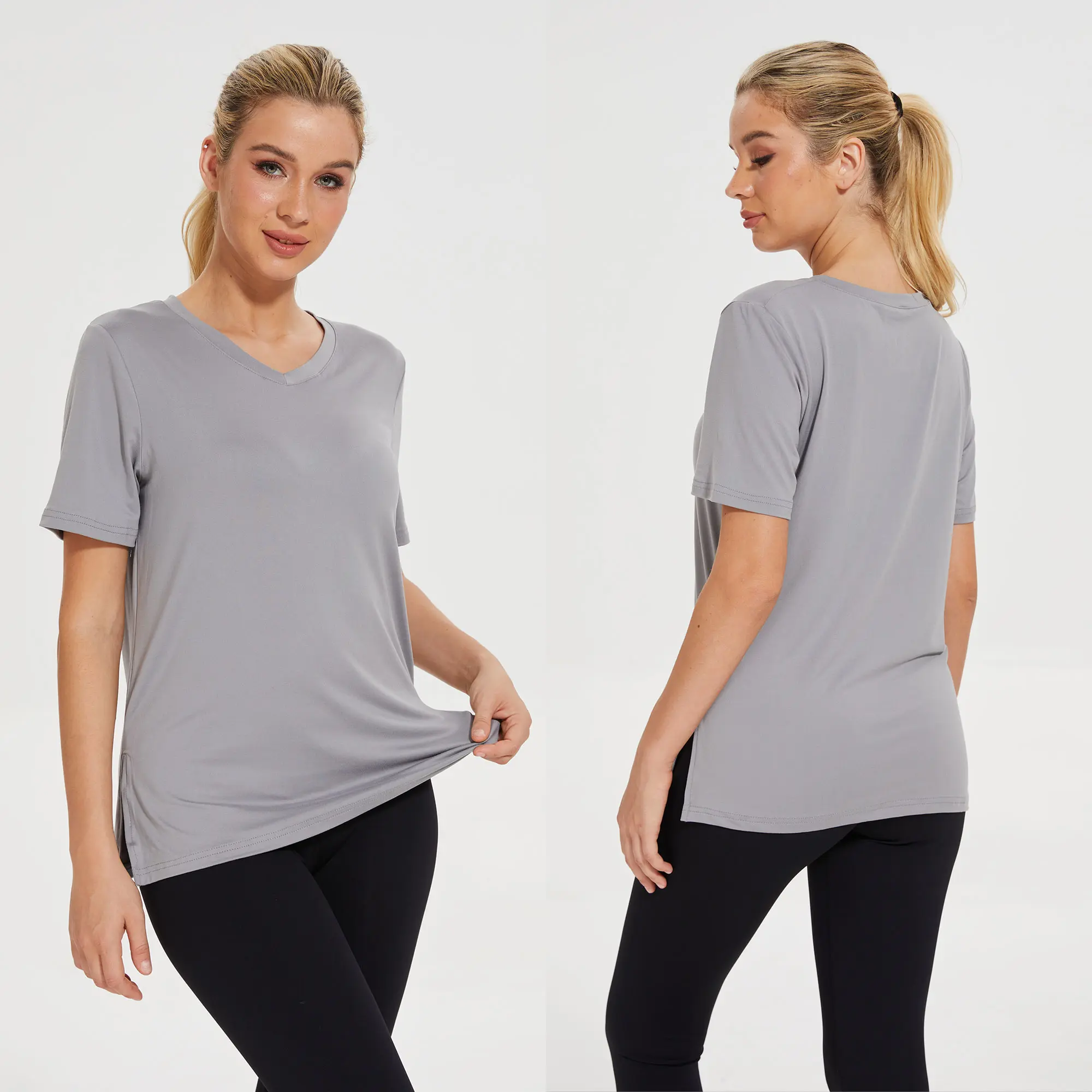 SHOWITTY 1/3 Pack Women's Plus Size Short/Long Sleeve T-Shirts - Lightweight Casual V-Neck Tops for Fall, Breathable Loose Fit, Comfortable Basic Tees