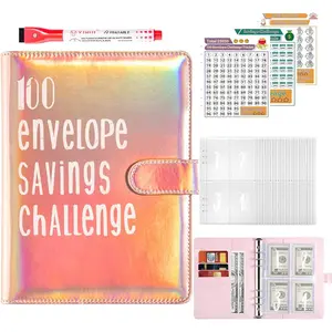 100 Envelopes Saving Challenge Binder, Cash Stuffing Budget Binder with Cash Envelopes & Saving Tracker for 30 Days to 52 Weeks, Savings up to $500, $5,050 and $10,000, Rose Gold