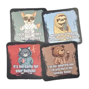Set of 4 Neoprene Coasters with Sassy and Sarcasm Quotes Illustrations of Animals - Funny and Unique Drink Coasters