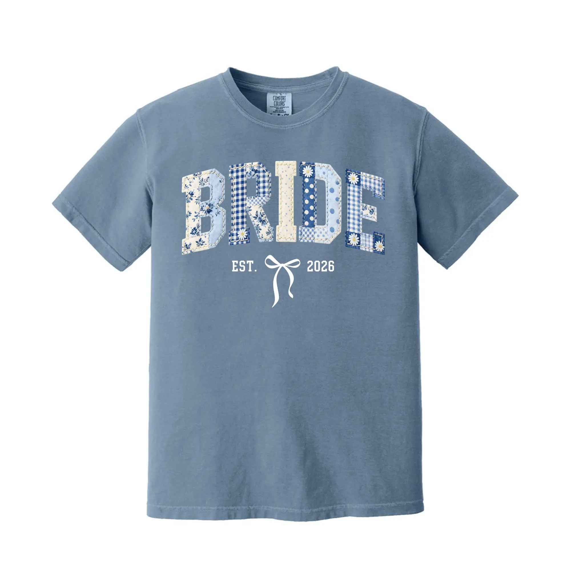 Comfort Colors Bride EST 2026 Shirt, Floral Faux Patchwork Bride Tee, Bridal Shower Gifts, Future Mrs Engagement Tee, Getting Ready Outfit