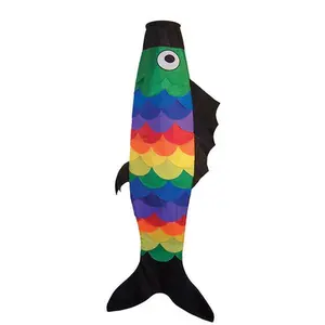 In the Breeze Rainbow Scales Fish Windsock 60-Inch Durable Fade Resistant Polyester Fabric with Embroidered Details for Outdoor Decor
