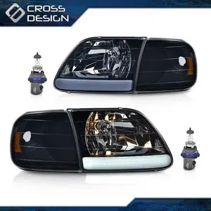 CROSSDESIGN Smoke LED Tube Headlights & Corner Parking Lights Fit For 97-04 F150 Expedition