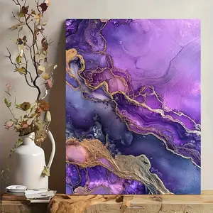 JIT 1pc  Amethyst Alcohol Ink Glass Cutting Board with Frame - Elegant Purple & Golden Marble Design, Tempered Glass Kitchen Decor, Decorative Chopping Tray, Perfect Housewarming Gift, Serving Tray | Artistic Board | Golden Accents