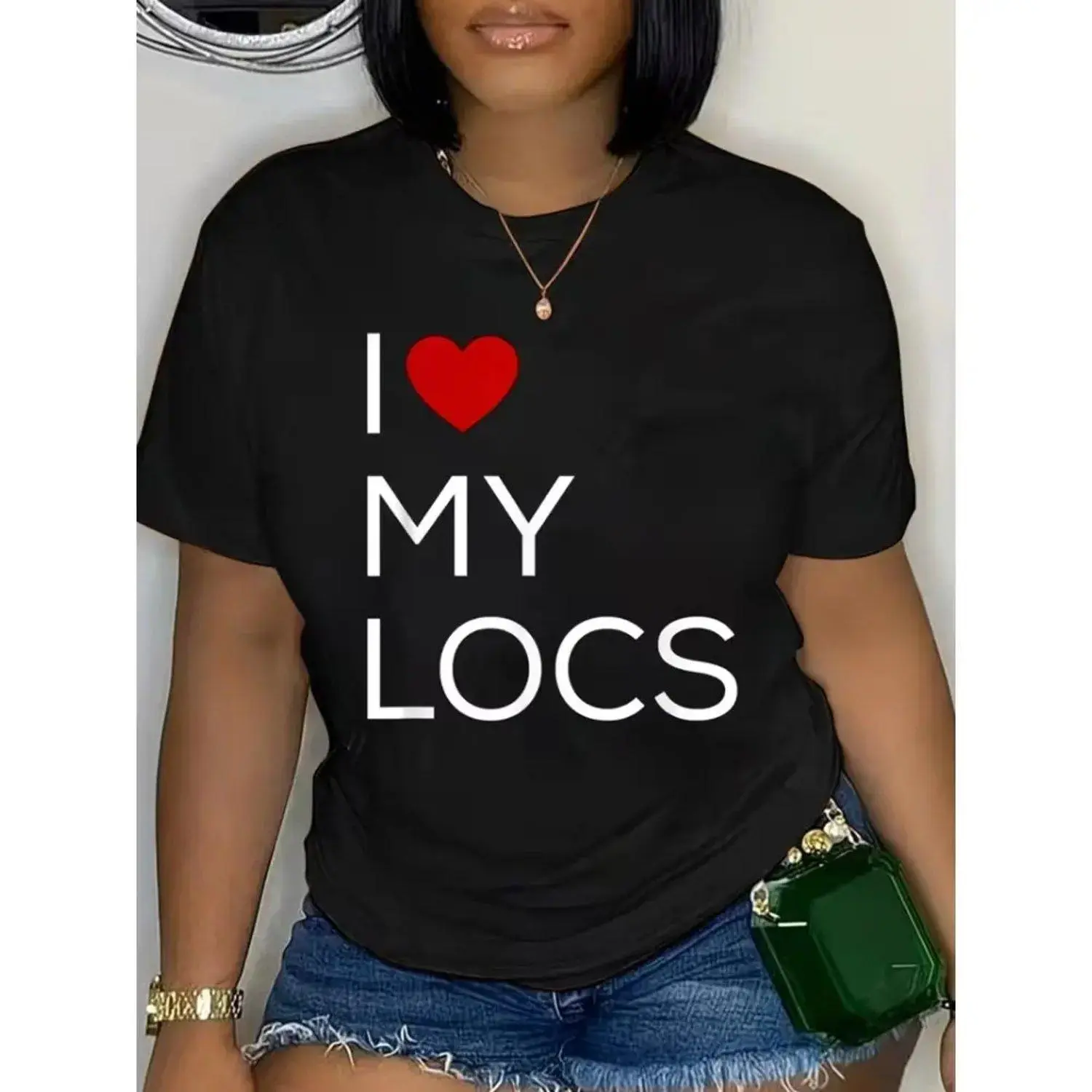 I Love My Locs Natural Hair T-Shirt Oversized Crew Neck Tee with Locs Natural Hair and Dreadlock Community Apparel Spring Summer Fall Casual Comfortable Fit Machine Washable Cotton Free Style