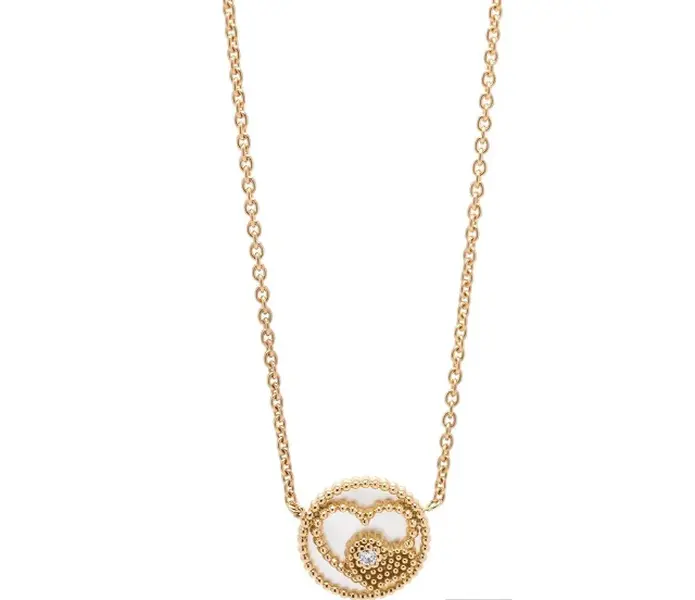 Pre-owned Dior des Vents Heart Motif Necklace, 18K Yellow Gold, with Dias and Mother of Pearl