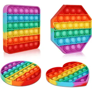 Multipurpose 4 Pack Rainbow Pop it Fidget Toy, Bubble Sensory Toy for Kids and Adults, Stress Reliever, 4 Shapes Poppers-Heart, Circle, Octagon, Square Pressure Relieving
