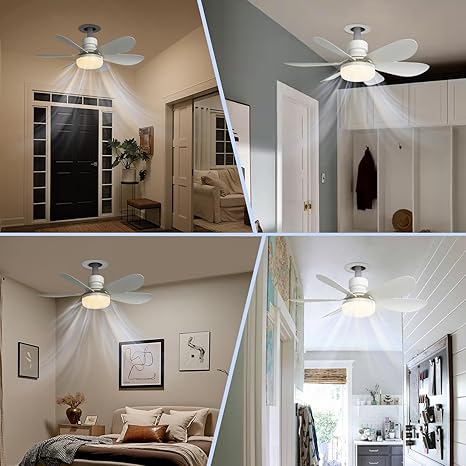 Ultra Quiet Socket Ceiling Fan Light, 3 Speed Adjustable Fan, Dimmable 3 Color Light, No Tools Installation for Bedroom and Small Space