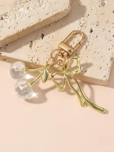 Women's Cute Cherry & Bow Design Keychain, Fashionable Alloy Keychain, Fashionable Minimalist Keychain for Car Keys for Women & Girls, Trendy All-match Keychain for Birthday Gift