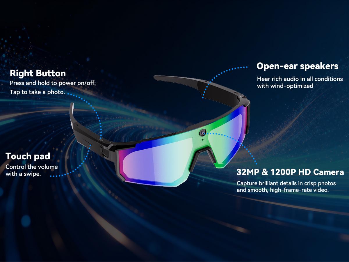 2026 New AI Smart Sport Sunglasses with HD 32MP Camera, 1200P Video Recording, AI Assistant (ChatGPT) & Real-Time Translation, Voice Control, Bluetooth 5.4 & WiFi – Ideal for Cycling, Golf, Running & Driving