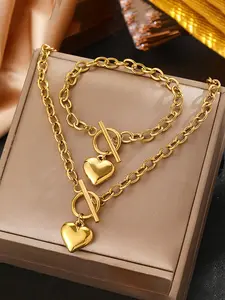 Heart Pendant Necklace Set, OT Buckle Design, Elegant Jewelry for Women, Daily Wear & Special Occasions, Luxurious Gift for Her