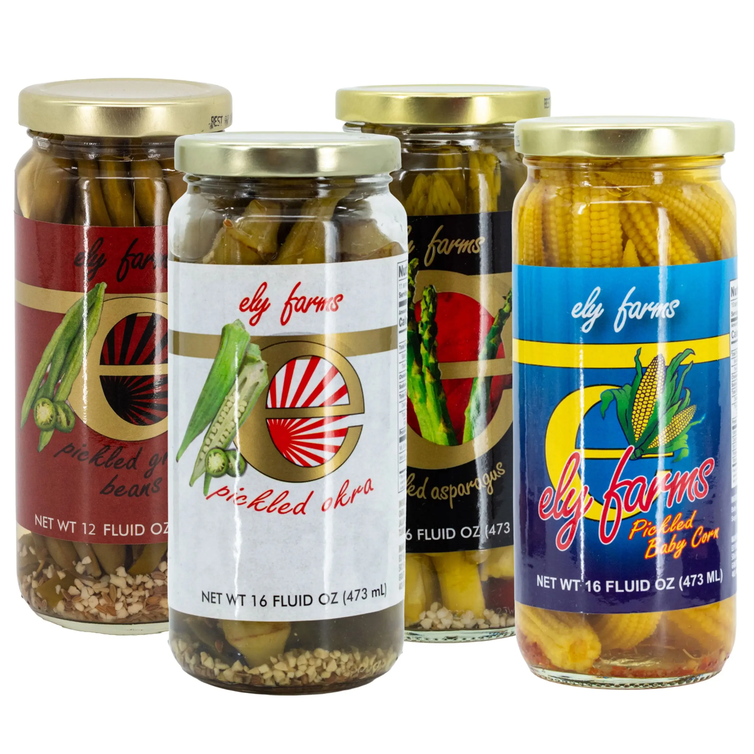 Pickled Vegetable Variety Pack | Pickled Asparagus, Green Beans, Baby Corn, & Okra | Ely Farms