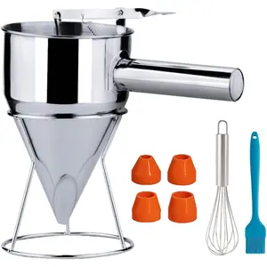 20oz Stainless Steel Pancake Batter Dispenser, Funnel Cake Dispenser with Squeeze Handle and Bracket, Pancake Dispenser for Pancakes, Cupcakes, Takoyaki and Baked Goods (20 oz)