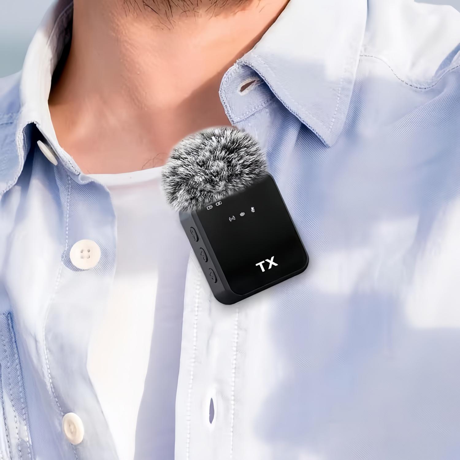 3-in-1 Square Lavalier Microphone High-Efficiency Noise-Canceling Compact with Clip Mirror Finish Fuzzy Mic for Clear Sound Wind and Noise Professional Equipment for Photography Travel Interviews Vlogs Plug and Play