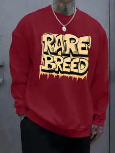 Men's Regular Fit Rare Breed Letter Print Round Neck Sweatshirt, Street Fashion Casual Crew Neck Long Sleeve Pullover for Daily Wear, Men's Clothes for All Seasons, Hoodie