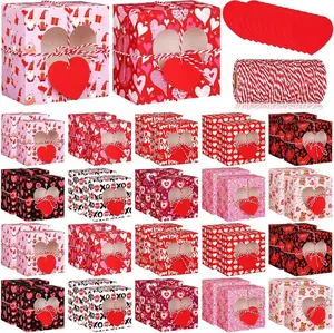 Skyygemm 200 Pcs Valentine's Day Bakery Treat Boxes with Heart Window, Eco-Friendly, Traditional Design, 11.81 x 9.84 x 9.84 Inches, China