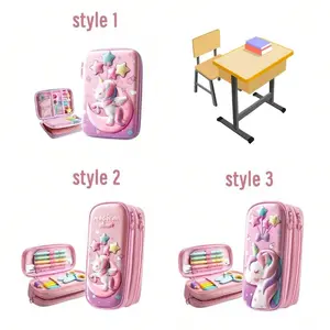 3D Cartoon Cute Unicorn Waterproof Pen Case, Large Capacity Multi-Layer Stationery Storage Box, Office Supplies, School, Party Gifts