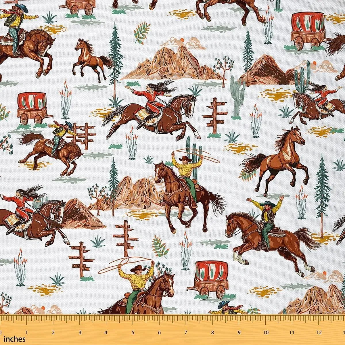 Western Decor Decorative Soft Flannel Fabric Wild Western Cowboy Cowgirl Fabric Horse Desert Rodeo Cowboy Style Upholstery Chairs Brown