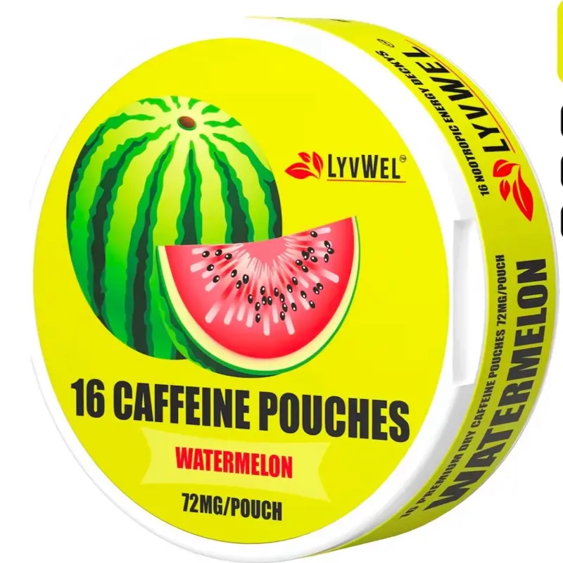 Watermelon Energy Drink Pouches - 16 Pouches per Jar, 72mg Caffeine, Sugar-Free Natural Energy Booster, Gluten-Free Preworkout Drink for Mental Clarity