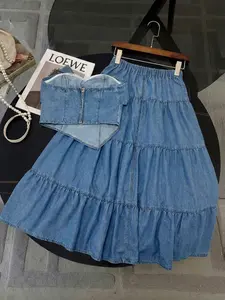 High-Waisted Bow Denim Set, Slimming Ceiling Design, Spring Summer Fashion, Gentle Yet Figure-Hugging, Perfect for Women