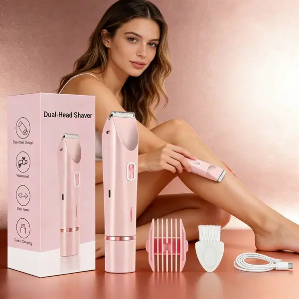 Women’s Compact 2-in-1 Pink Hypoallergenic Shaver - Sensitive Skin Gentle Shaving, Painless Wet & Dry USB Rechargeable Bikini Line Hair Removal Shaver, Bikini Line Hair Removal Shaving