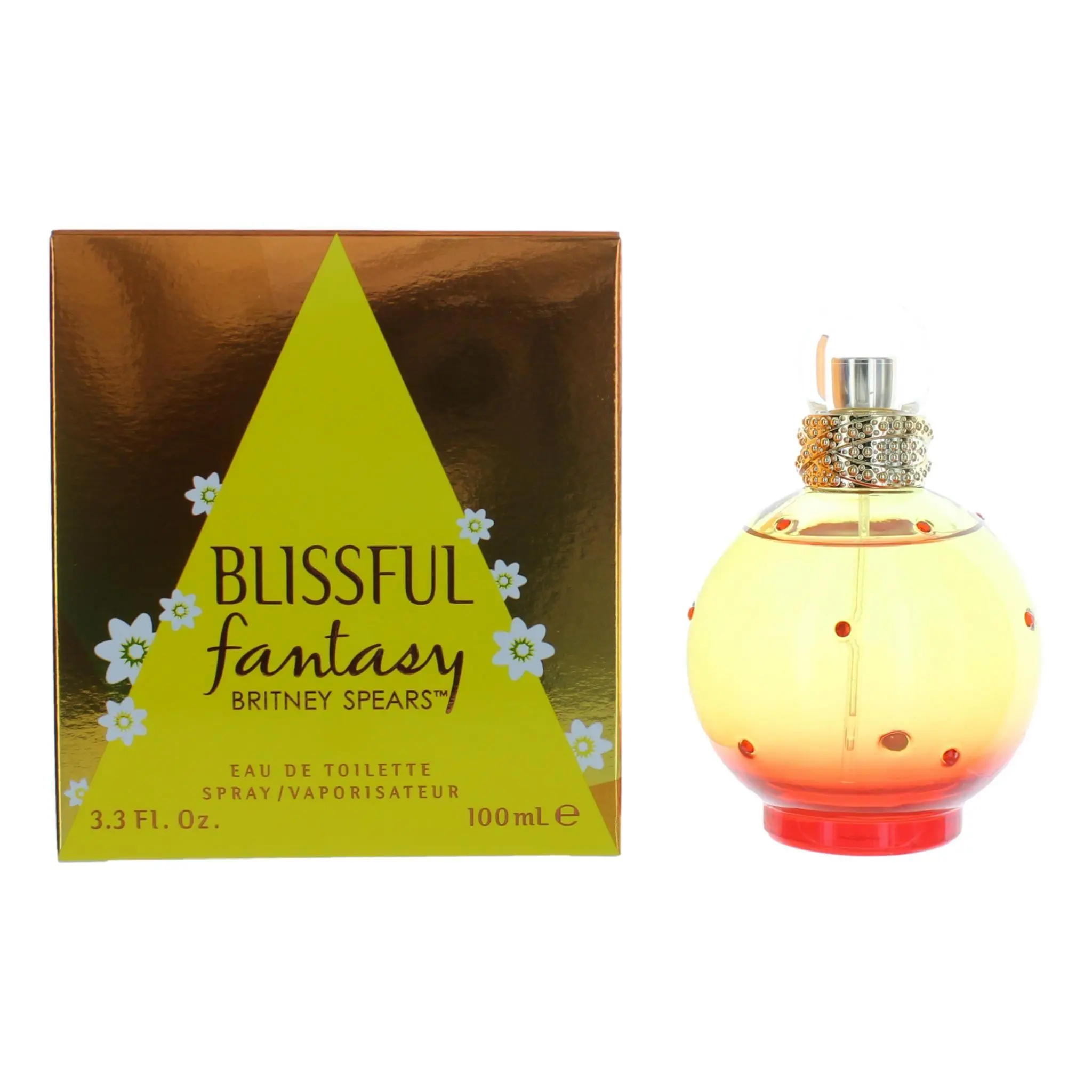 Britney Spears Blissful Fantasy Captivating Floral Women's Fragrance - 3.3 oz EDT Spray, Gradient Hue, Golden Triangle Design