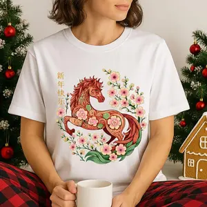 2026 Year of The Fire Horse Shirt, Chinese New Year Zodiac Tee, Chinese New Year Fire Horse Unisex Shirt, Lunar New Year for Men Women white gym fits  graphic loose clothes long sleeve Men's Sport Active  short t-shirt 5-piece classic hockey jersey sport