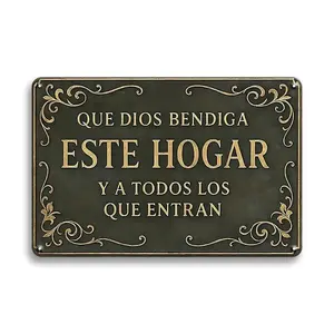 2D Flat 8x12inches Metal Wall Art Sign Spanish God Bless This Home Theme Iron Art for Home Bedroom Study Living Room Dining Room Ideal Gift for Friends Sturdy Aluminum Fade Resistant Printing Easy to Hang