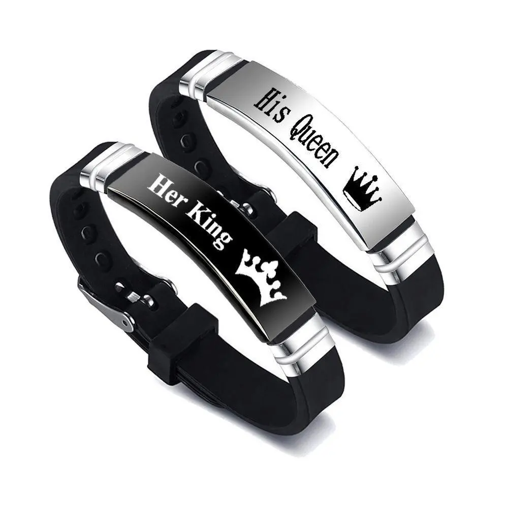 2 Pcs Queen's crown couple bracelet, adjustable stainless steel silicone bracelet, durable, waterproof, comfortable to wear,crown designed romantic fashion bracelet