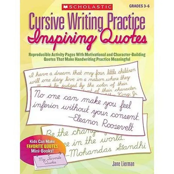 Cursive Writing Practice Book: English D'Nealian Script with Lined Guides, Motivational Quotes, Reproducible Activity Pages & Character-Building Content - Jane Lierman, Paperback, Handwriting Practice, Builds Character