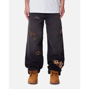 MNML Ultra Baggy Fleur Patch Jeans Black