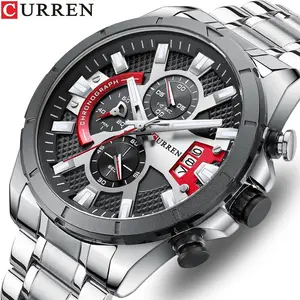 CURREN Stylish Chronograph Stainless Steel Watch for Men 48mm Round Dial 30m Water Resistant Quartz Movement Casual Fashion
