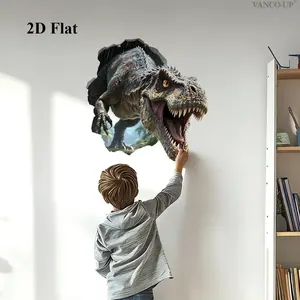 2D Flat 1Pc (30*90cm) Wall-Breaking T-Rex Wall Sticker, Jurassic Adventure Theme, Self-Adhesive Wall Decor Decal for Boys Room